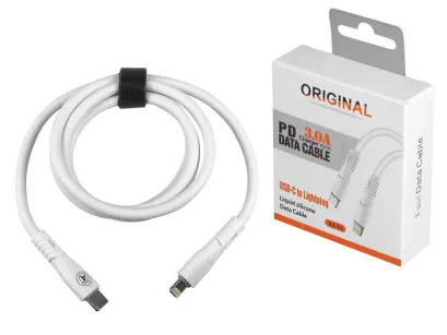 Kabel USB Type C-lighting PD 3.0A Liquid silicone, 1m, biały, LX10223