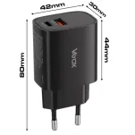 Ładowarka sieciowa 20W USB-A + USB-C (PD) czarna VA0459 Vayox