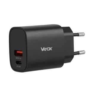 Ładowarka sieciowa 20W USB-A + USB-C (PD) czarna VA0459 Vayox