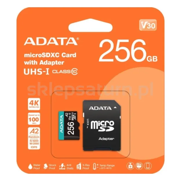 Karta pamięci + adapter, microSDXC 256 GB, ADATA Premier Pro, UHS-I U3