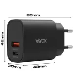 Ładowarka sieciowa 30W USB-A + USB-C (PD) czarna VA0460 Vayox