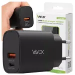 Ładowarka sieciowa 30W USB-A + USB-C (PD) czarna VA0460 Vayox
