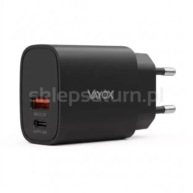 Ładowarka sieciowa 30W USB-A + USB-C (PD) czarna VA0460 Vayox