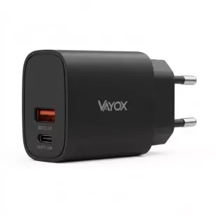 Ładowarka sieciowa 30W USB-A + USB-C (PD) czarna VA0460 Vayox