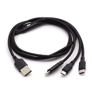 Kabel USB 3w1 microUSB, USB typu C, Lightning REBEL RB-6005-100-B 1m